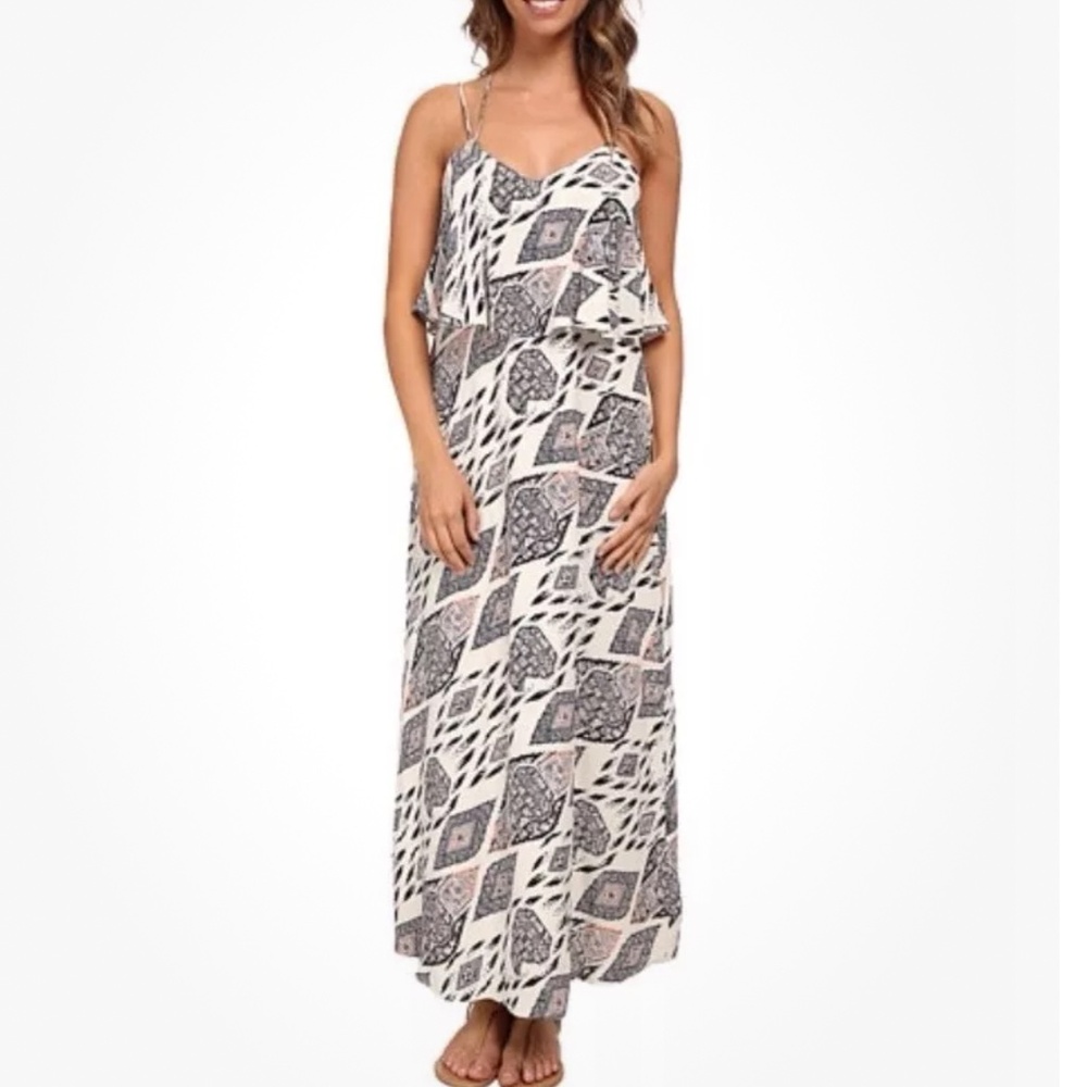 Vince Camuto Ruffle Top Double Strap Maxi Dress Womens 6 Boho Beach Summer Rayon